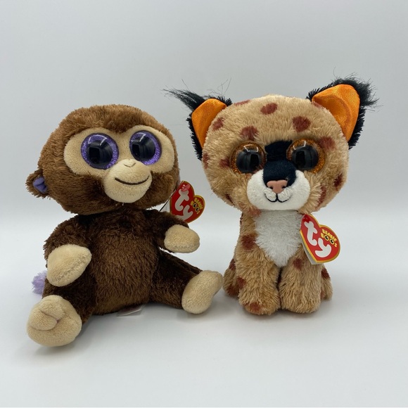 TY Beanie Boos Buckwheat Lynx Coconut Monkey Plush Stuffed Toys 6 Inch Set Of 2 - Picture 1 of 11
